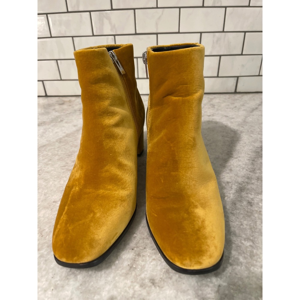 Via Spiga Ankle Boots Womens 6 Gold Velvet Square Toe Block Heel Booties - Picture 2 of 7
